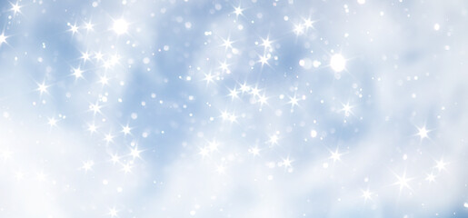 blue snowfall bokeh background, abstract snowflake background on blurred abstract blue