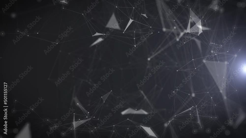Poster Abstract dynamic dots lines network connection technology background. Digital wave flowing 4K loop motion. Big data visualization concept.