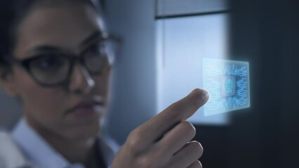 computer engineer scientist holding microchip human brain like network neurons,design engineer in laboratory holds a futustic biochip hardware processor graphic interface - Powered by Adobe