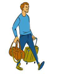 Man with suitcase and travel bag. Vector illustration eps 10 on white background