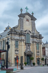 Fototapeta na wymiar MECHELEN, Malines, Antwerp, BELGIUM, March 2, 2022, Baroque style facade of the Parish Church of St Peter and St Paul, Sint-Pieter-en-Paulkerk. High quality photo