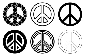Set of different peace signs isolated on white