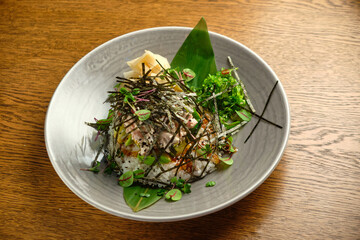 Trout flakes with avocado diced