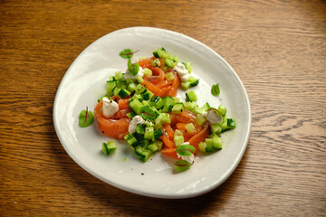 Trout flakes with avocado diced