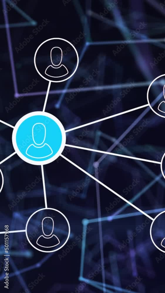 Wall mural animation of network of connections with people icons over glowing links