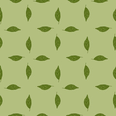 Seamless pattern engraved tree leaves. Vintage background botanical with foliage in hand drawn style.