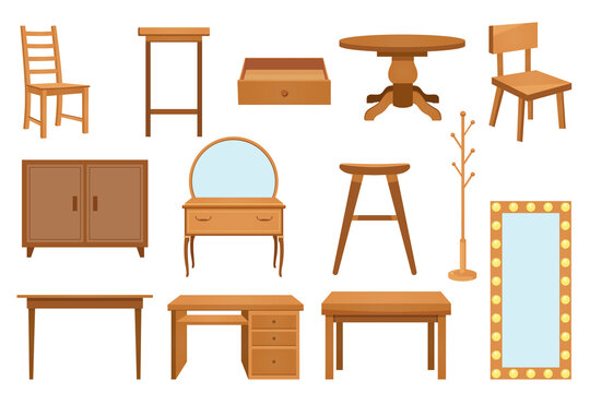 Wooden furniture. Interior. Set. Vector illustration