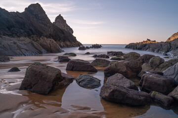 sunset in the beach of Laga, basque country