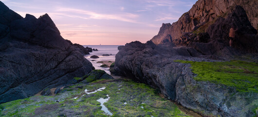 sunset in the beach of Laga, basque country