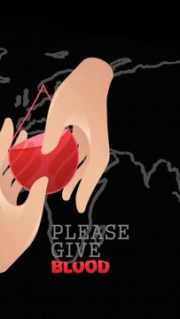 Animation of blood donation logo and text over world map