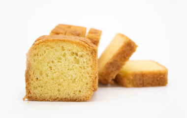 lemon pound cake sliced isolate on white background,