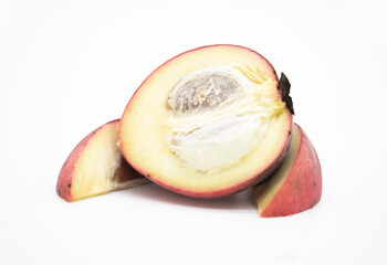 gab or Velvet apple fruit slices isolate on white background,