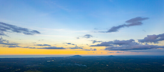 Fototapeta premium Panorama sky and cloud white and orange clouds, Beautiful sunset sky for Nature backgrounds of landscape panoramic photo 