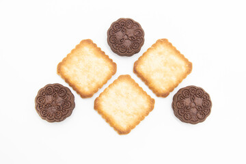 biscuit isolated on white background, biscuit concept Top view
