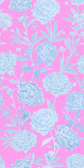 seamless pattern with delicate light airy blue lush peonies. Loved by all flowers of peonies in a new reading in heavenly gentle pastel tones. Beautiful elegant design for fabric