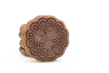 chocolate color biscuit isolated on white background, front view