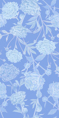 seamless pattern with delicate light airy blue lush peonies. Loved by all flowers of peonies in a new reading in heavenly gentle pastel tones. Beautiful elegant design for fabric