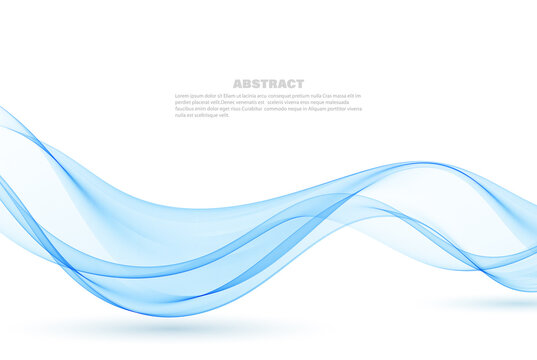 Illustration of blue flow wavy curve movement. Smoky wave design. Vector lines.