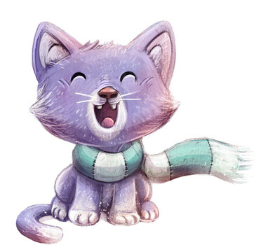 illustration of happy cat with scarf