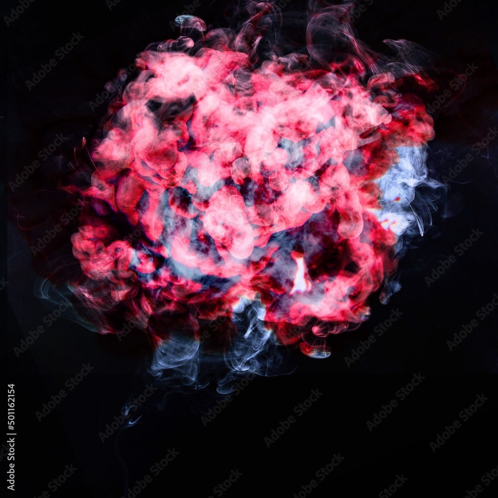 Sticker Pink smoke on black background, colorful  abstract swirling touch smoke