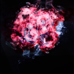 Pink smoke on black background, colorful  abstract swirling touch smoke