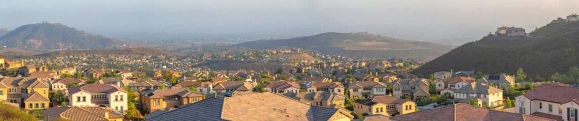 Fototapeta na wymiar Panoramic view of a mountainous suburban community at San Marcos, California