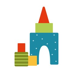 Fototapeta premium Bright colored children cubes on a white isolated background. Bricks children's building tower, castle, house. Vector illustration.