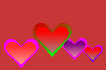 Vector illustration of multicolored heart on red background.