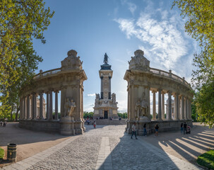 Fototapeta na wymiar Madrid Spain; April 18, 2022: Panoramic view of the Monument to the Spanish Homeland personified in King Alfonso XII