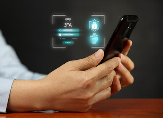 Two-factor authentication concept Privacy, data protection and cybersecurity. 2FA increases the security of your account.