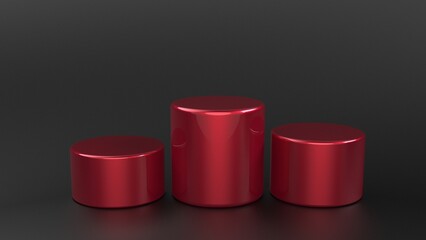 Realistic 3d red product podium on black background red product display stage dark backdrop sphere	rendering