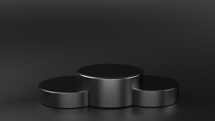 Black background with black podium product display geometric shape dark set 3d rendering
