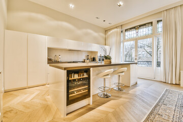 Interior of modern spacious kitchen with island