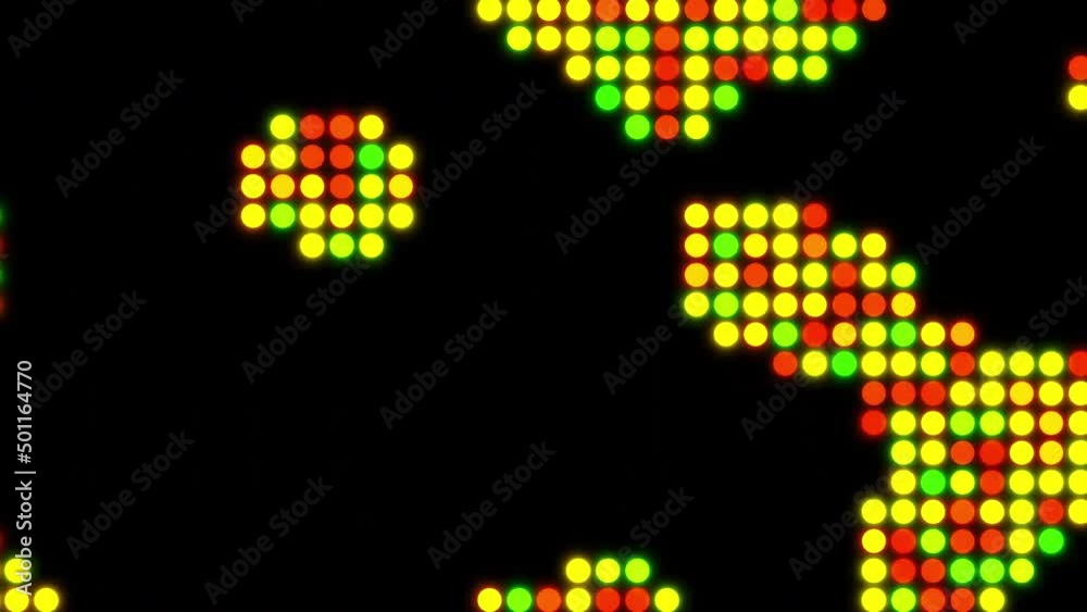 Poster abstract retro pixelated background with randomly moving digital colorful circles. design. moving sc