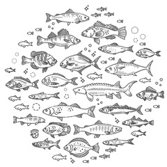 illustration with fish. Healthy eating concept. illustration