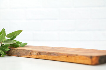 White Subway Tile Product Mock Up for with Sage and Wooden Cutting Board