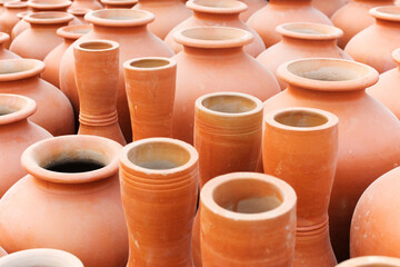 KOLKATA, WEST BENGAL , INDIA - NOVEMBER 23RD 2014 : terracotta pots, artworks of handicraft, on display during Handicraft Fair in Kolkata - the biggest handicrafts fair in Asia.