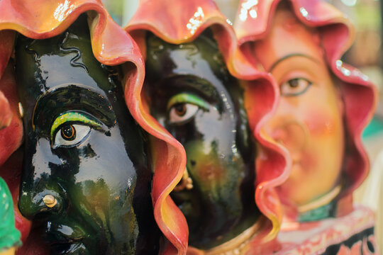 KOLKATA, WEST BENGAL , INDIA - NOVEMBER 23RD 2014 : Eyes of terracotta dolls, artworks of handicraft, on display during Handicraft Fair in Kolkata - the biggest handicrafts fair in Asia.