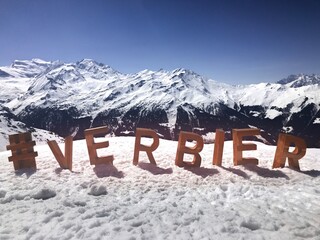 Hashtag sign Verbier Switzerland