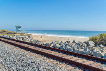 Fototapeta na wymiar Train railroad near the beach at San Clemente, California