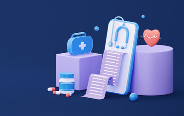 Doctor's consultation and prescription online. Telemedicine. 3d rendering