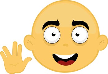 Vector illustration of the face of a bald and yellow cartoon character, doing the classic Vulcan salute with his hand