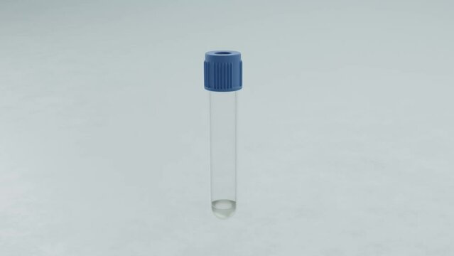 Tubo para muestra cl&iacute;nica. Toma de sangre o plasma. Animaci&oacute;n 3D.