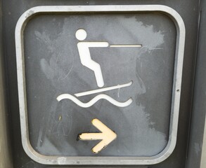 Modern Metal Water Ski Sign in a Park