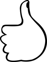 Vector illustration of a cartoon hand with thumb up, drawn in black and white