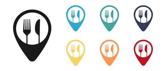 Map pointer vector illustration with restaurant icon set. Web design. Illustration.	
