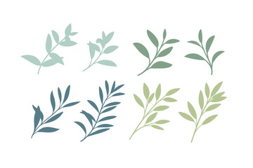 Set of different branches with leaves. Flat vector illustration.
