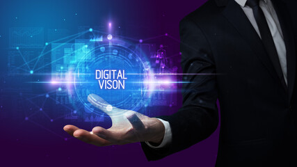 Man hand holding digital technology concept