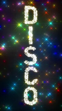 Looping DISCO Marquee over Glitter Multicolored Star Background