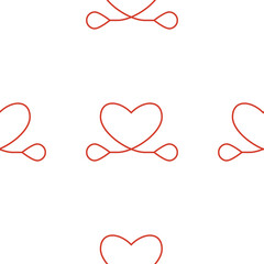 Line art seamless pattern in the form of a heart on white background. Romance graphic texture. Holiday celebration concept. Decorative print. Geometric bright wallpaper. Red contour line